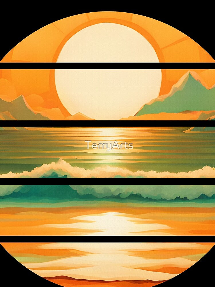 Retro Sun Beach Ocean Mountains Sky AI Art - Orange by Beachy T-Shirts, Hoodie, Sweatshirt | BlankRebels.com (Image 2)