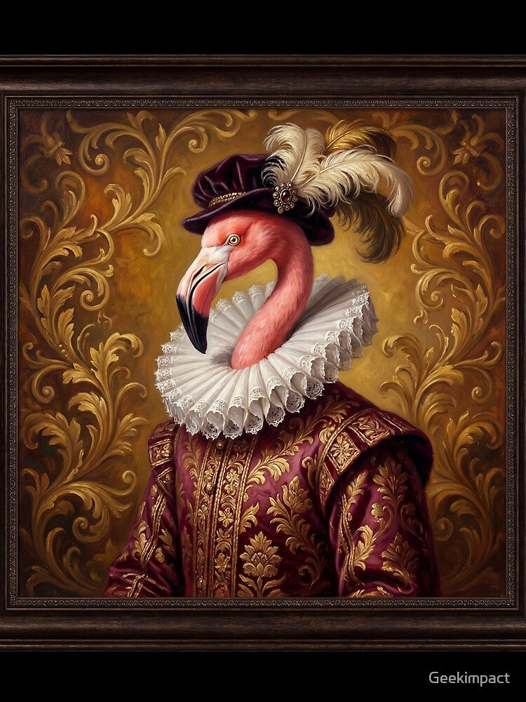 Regal Renaissance Flamingo cool animal Tudor style portrait art by Vintage Designs + T-Shirts, Hoodie, Sweatshirt (Image 2)