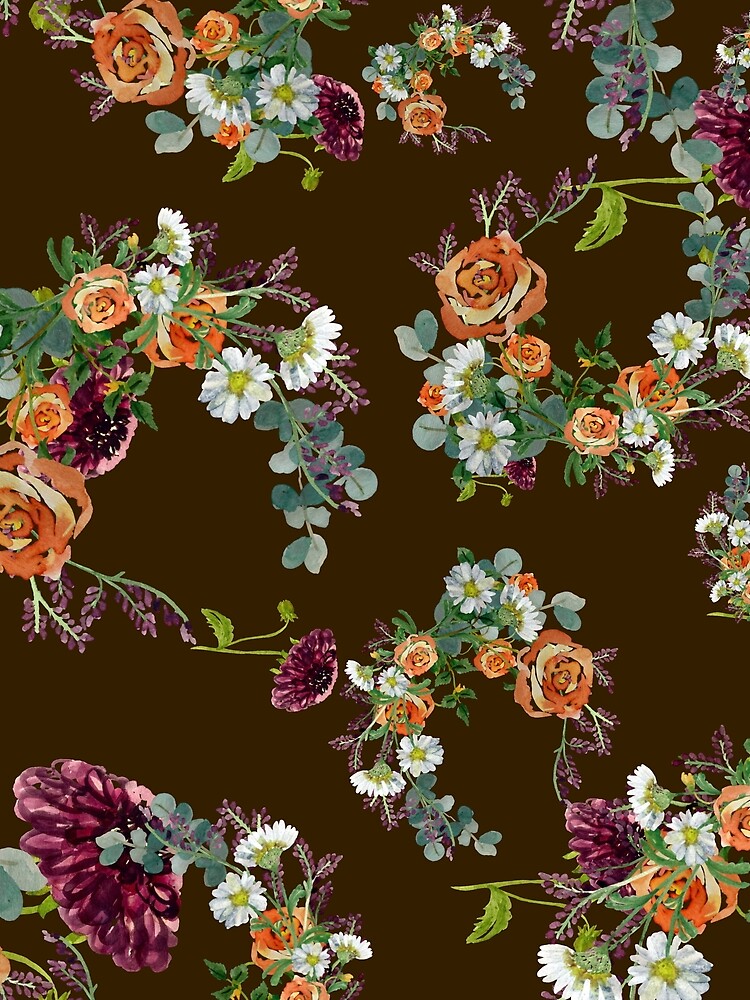 Dahlia red rose daisy pattern watercolor brown by Yana Mustafina | Boho Soulful Designs T-Shirts, Hoodie,... (Image 2)