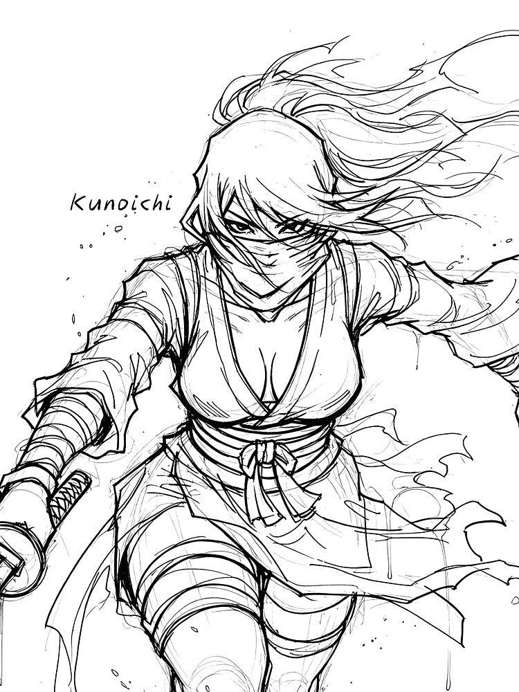 Beautiful Cool Kunochi Manga Sketch: Kunoichi II by Shigen16 T-Shirts, Hoodie, Sweatshirt | BlankRebels.com (Image 2)