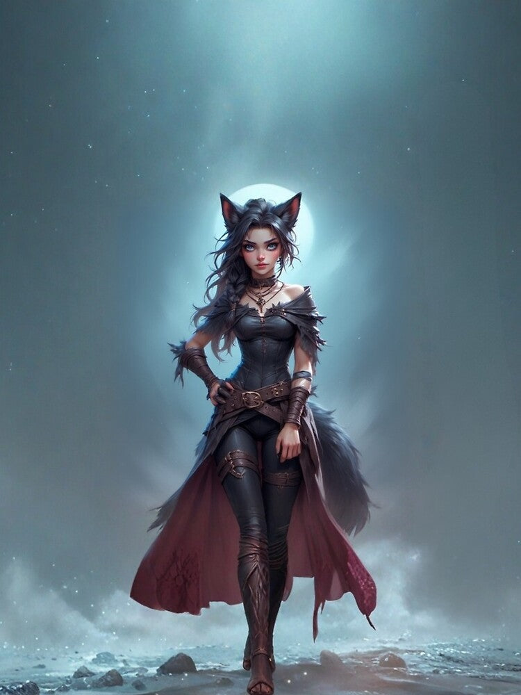 Moonlit Wolf Girl Fantasy Warrior by RED-MOUSE T-Shirts, Hoodie, Sweatshirt | BlankRebels.com (Image 2)