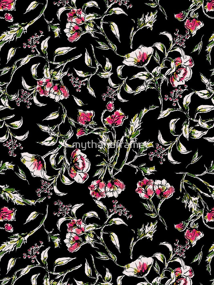 Black floral hand drawn pattern with a vintage feeling by mythandframe T-Shirts, Hoodie, Sweatshirt (Image 2)