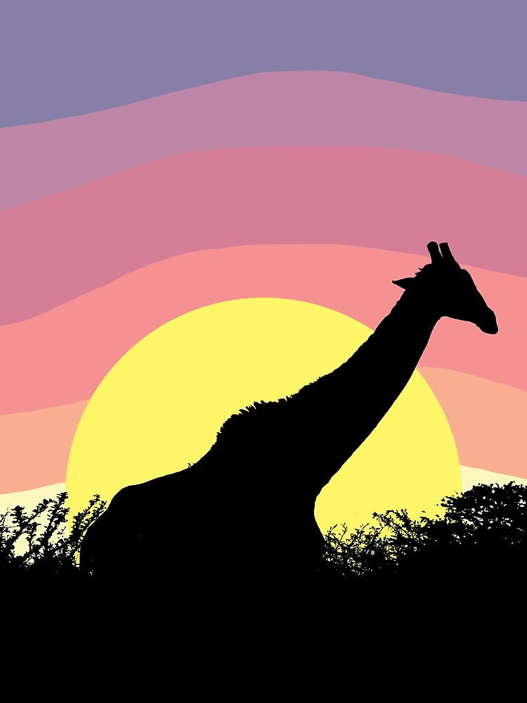 Retro illustration of giraffe in the savanna during sunset by faunafirm T-Shirts, Hoodie, Sweatshirt (Image 2)