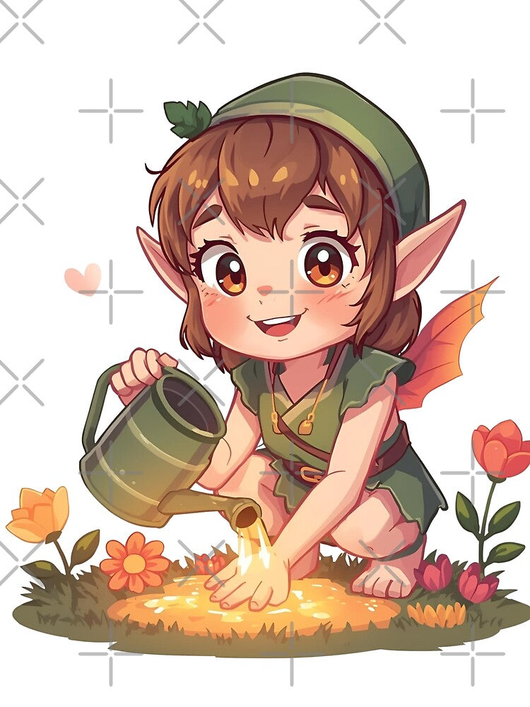 Cute forest fairy watering flowers by SimonsDesignArt