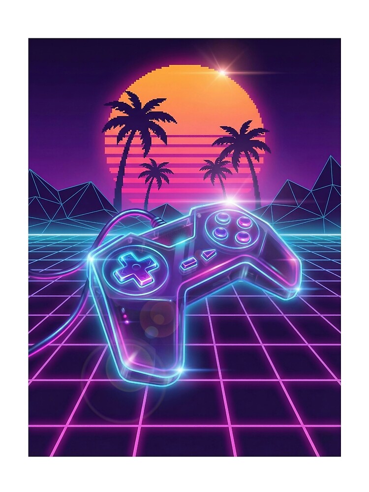 Retro Neon Game Controller Synthwave | 80s Gaming Art by Delta89