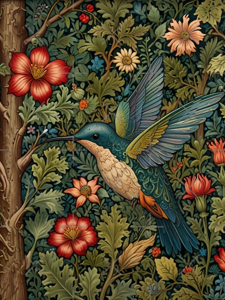 Elegant vintage hummingbird botanical forest floral garden by hollycooper