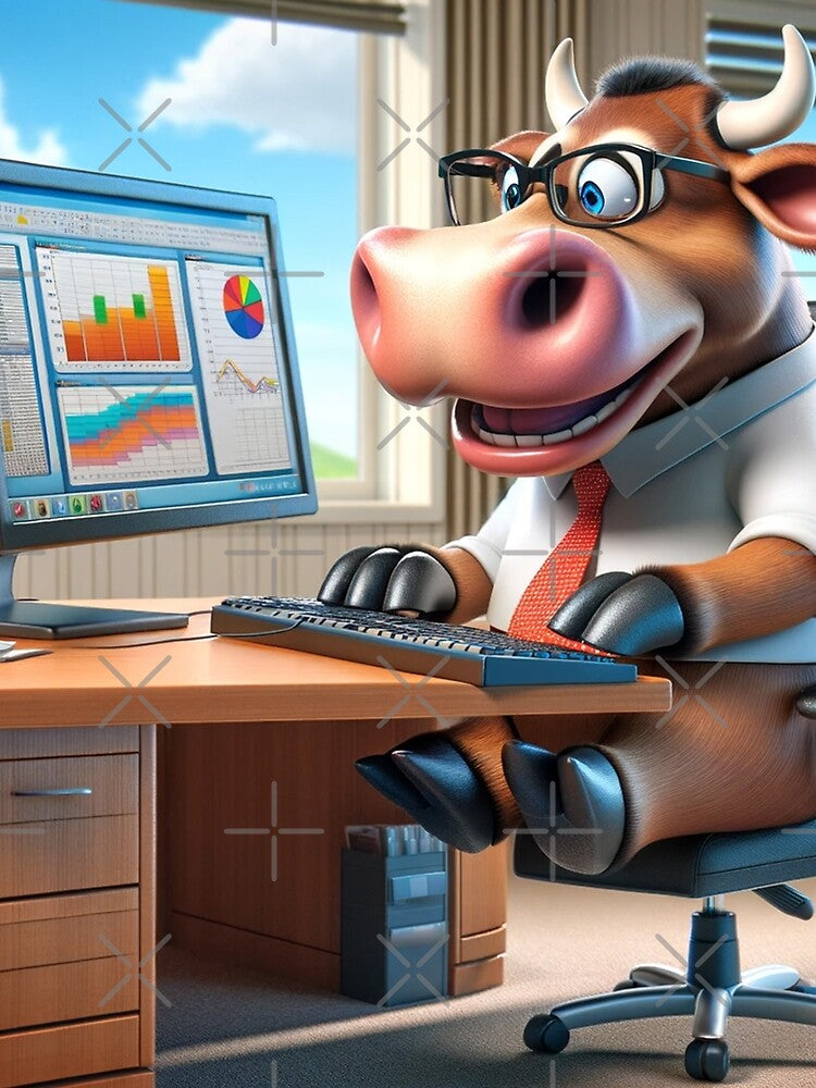 Bull Market Analyst - Cartoon Finance Guru Artwork by Moo-larious Creations From Down Udder T-Shirts, Hoodie,... (Image 2)