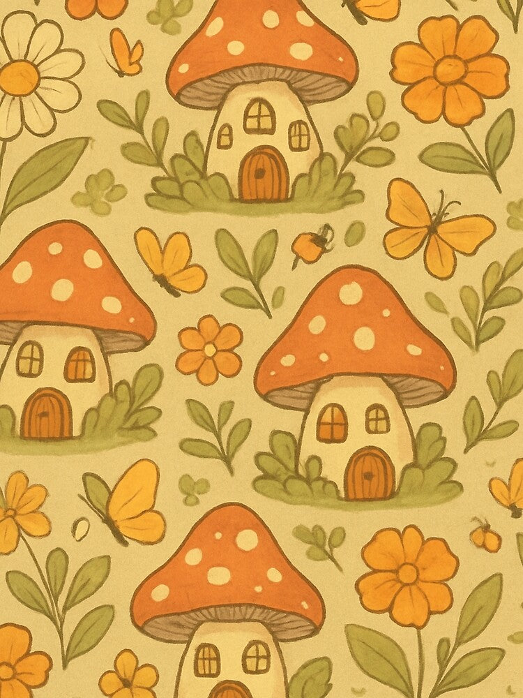 Cottagecore Mushroom House Pattern | Whimsical Forest & Flowers by Kyfrixe T-Shirts, Hoodie, Sweatshirt (Image 2)