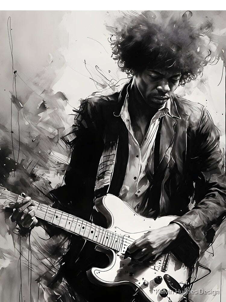 Left-Handed Guitarist Charcoal Sketch – 60s/70s Rock Portrait Art by Hugheser T-Shirts, Hoodie, Sweatshirt (Image 2)