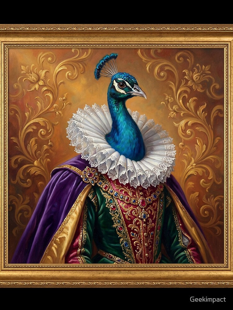 Tudor Peacock Noble cool animal Tudor style portrait art by Vintage Designs + T-Shirts, Hoodie, Sweatshirt (Image 2)