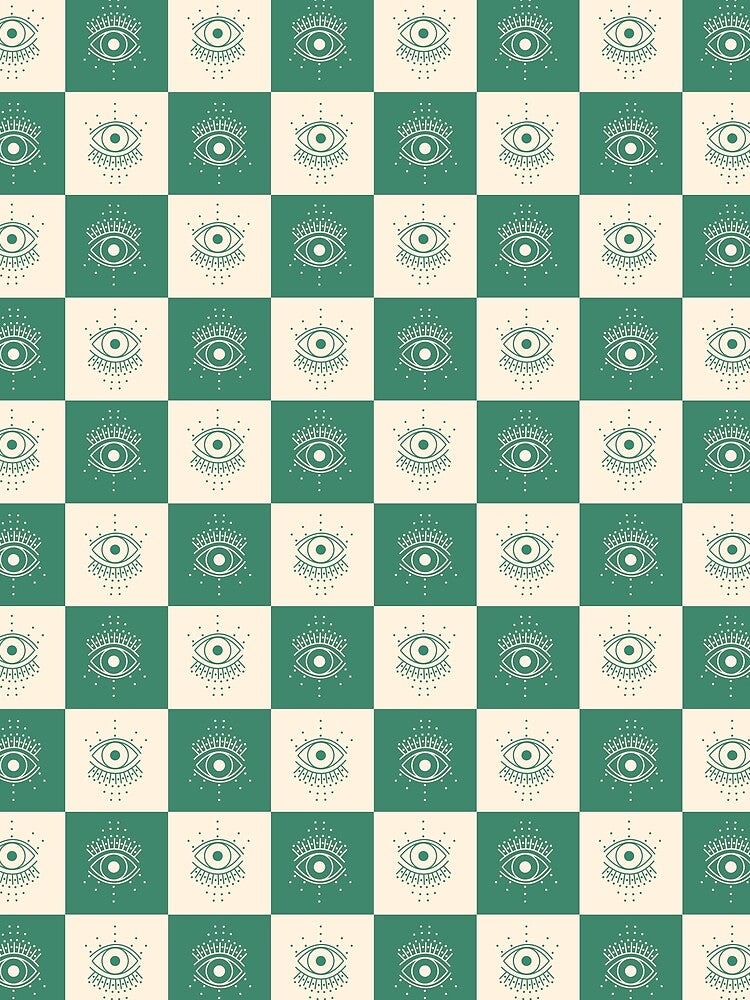 Spiritual Mystic Evil Eye on Checkered Pattern, Green and Cream by Ceyda Bolat T-Shirts, Hoodie, Sweatshirt (Image 2)