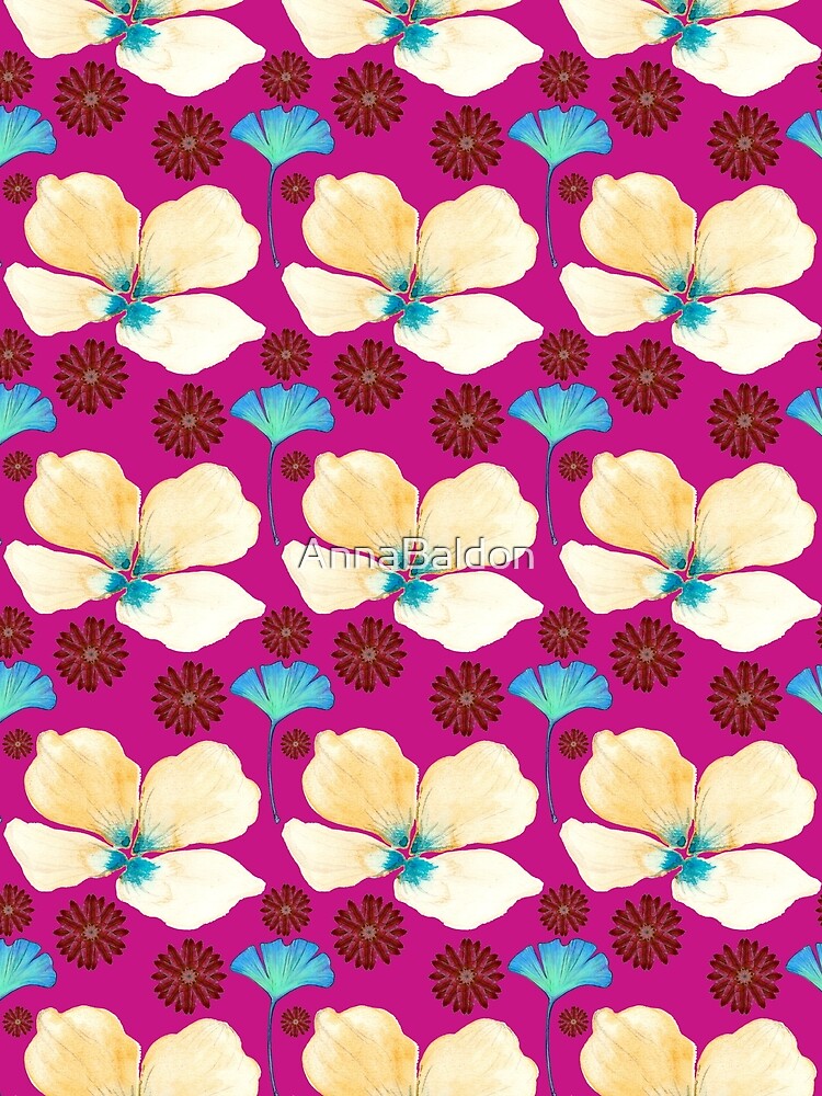 botanical pattern yellow flower and gingko leaf in medium violet red by AnnaBaldon T-Shirts, Hoodie, Sweatshirt (Image 2)