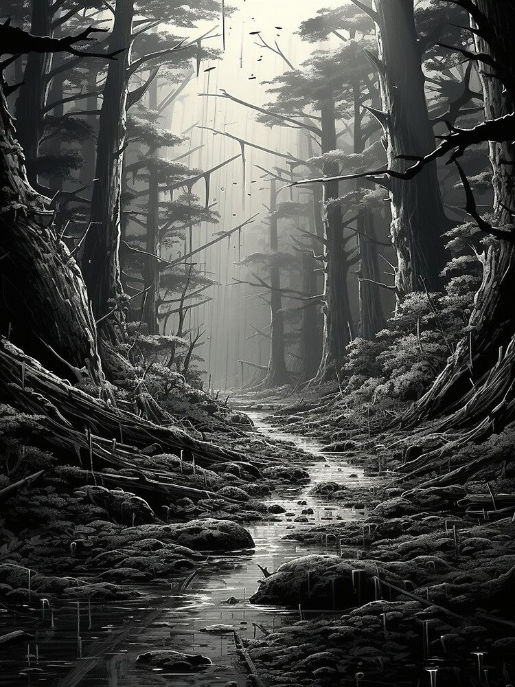 Mystical Black and White Forest – Dark Nature Landscape Illustration by ElGrandeDesign T-Shirts, Hoodie, Sweatshirt (Image 2)