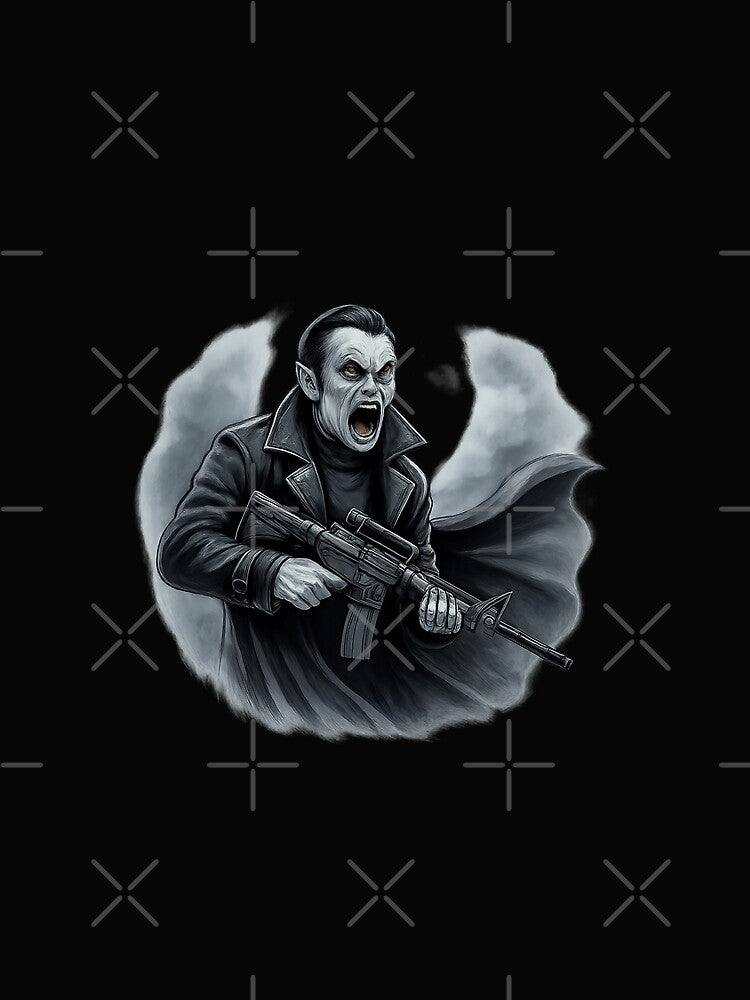 Tactical Vampire with Assault Rifle - Dark Gothic Action Art by Gothic Fantasy T-Shirts, Hoodie, Sweatshirt (Image 2)