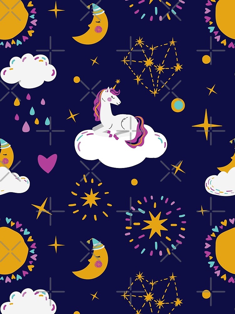 Unicorn Lover Pattern With Stars Moon Rain And Clouds by UniQueensShop T-Shirts, Hoodie, Sweatshirt (Image 2)