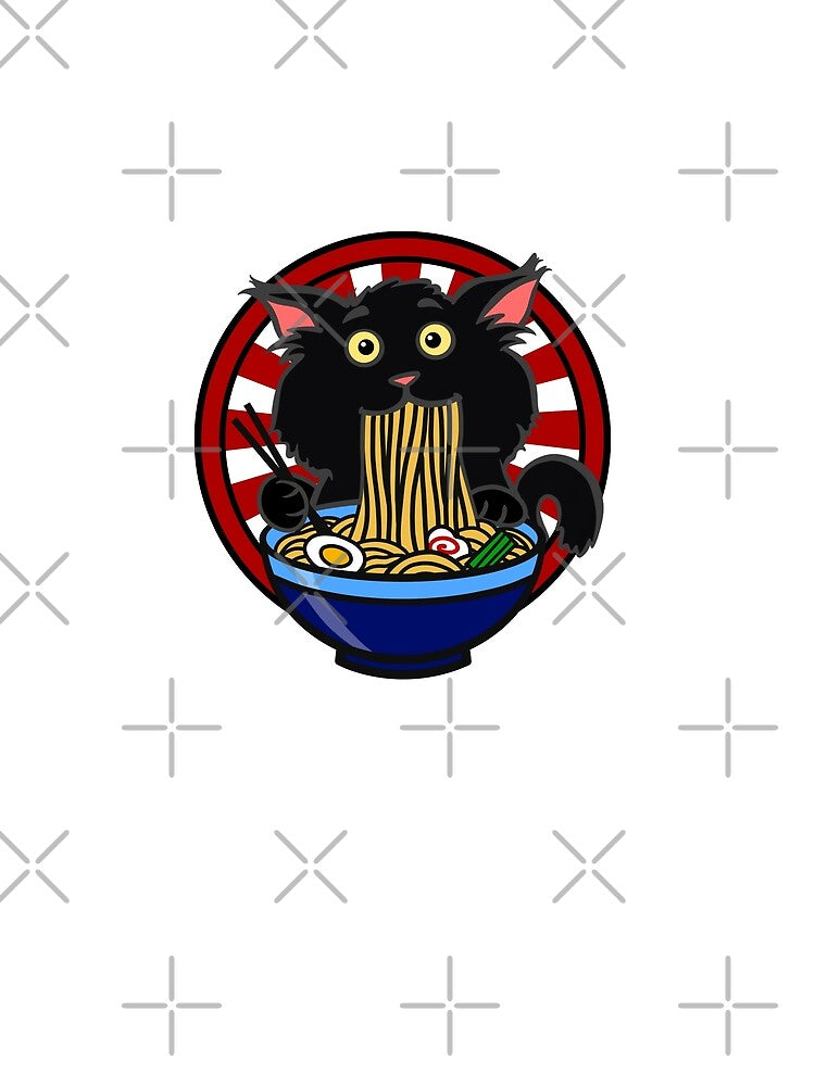 Cute Black Cat Eating Ramen – Funny Kawaii Cat Illustration by Jesta Graphics T-Shirts, Hoodie, Sweatshirt (Image 2)