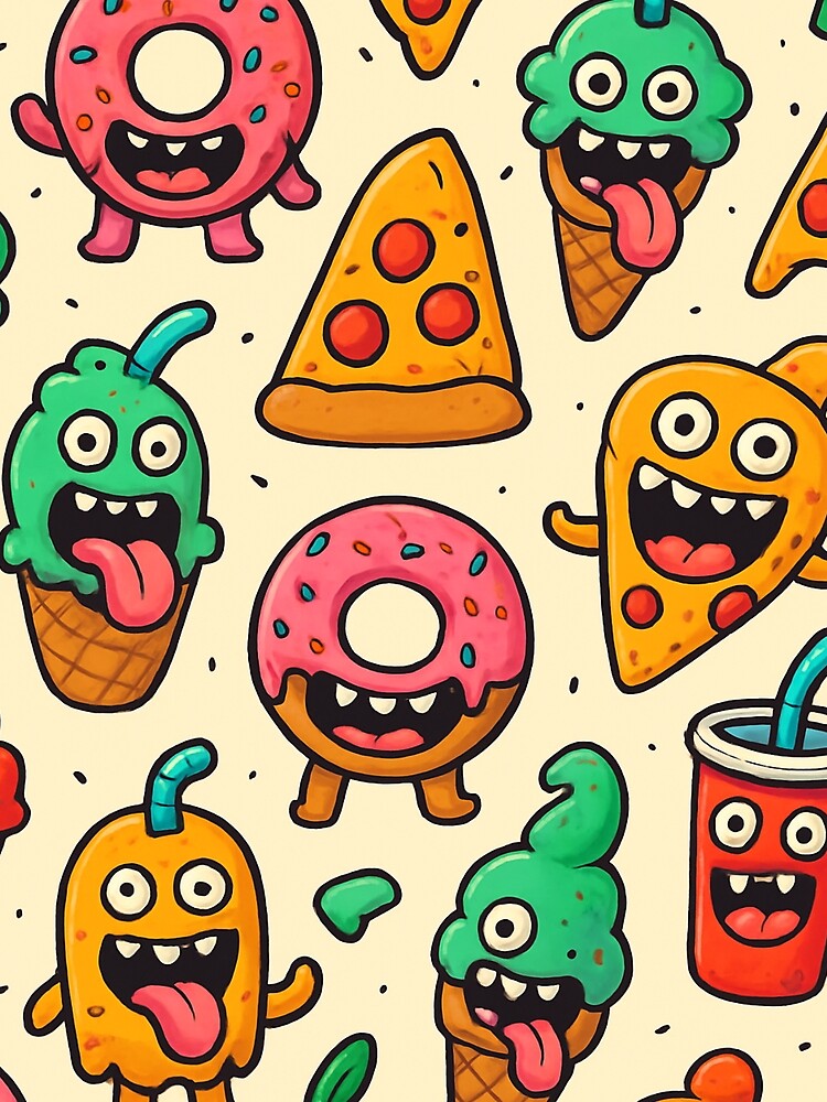 Kawaii Fun Food Pattern | Cute Donuts, Pizza & Ice Cream Monsters by Kyfrixe