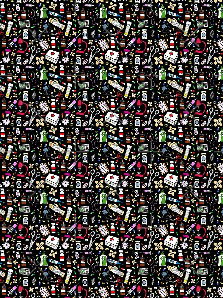 Nurse Pattern on Black Background by complicolor T-Shirts, Hoodie, Sweatshirt | BlankRebels.com (Image 2)