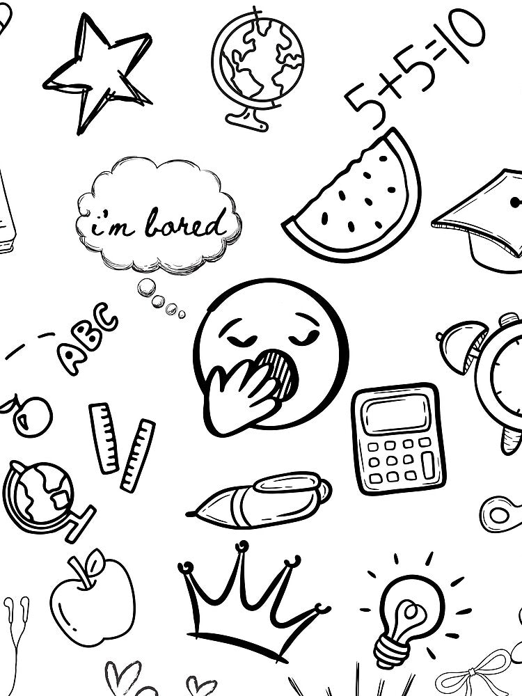 Eclectic Doodle Art Pattern — Emoji, Fruit, Music, and Study Icons by JustMerry T-Shirts, Hoodie, Sweatshirt (Image 2)