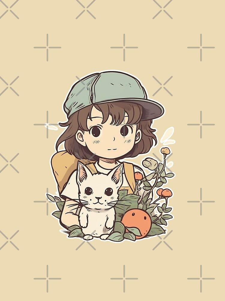 Cartoon Line Drawing Series: Girl with Hat and Small Pet by SML(Smiling Cool) PinkBubble T-Shirts, Hoodie,... (Image 2)