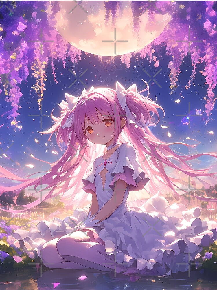 Ultimate Madoka Magia Record wisteria moonlit blossom pastel serene fantasy glow anime girl by LNGshopart... (Image 2)
