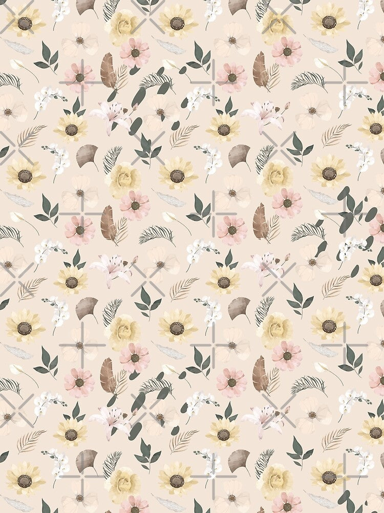 Beige Cream Minimalist Flower Pattern T-Shirts, Hoodie, Sweatshirt