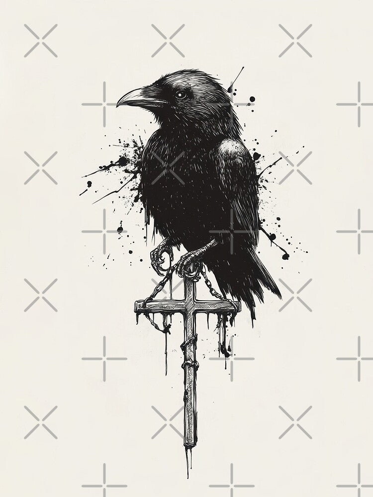 Raven on sword with ink splatters by anytka T-Shirts, Hoodie, Sweatshirt | BlankRebels.com (Image 2)
