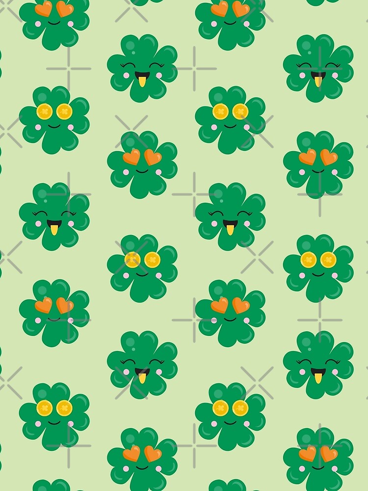 Cute Kawaii Emoji Four Leaf Clover Shamrock Irish Pattern St Patrick's Day by ILLYL Creatives T-Shirts, Hoodie,... (Image 2)