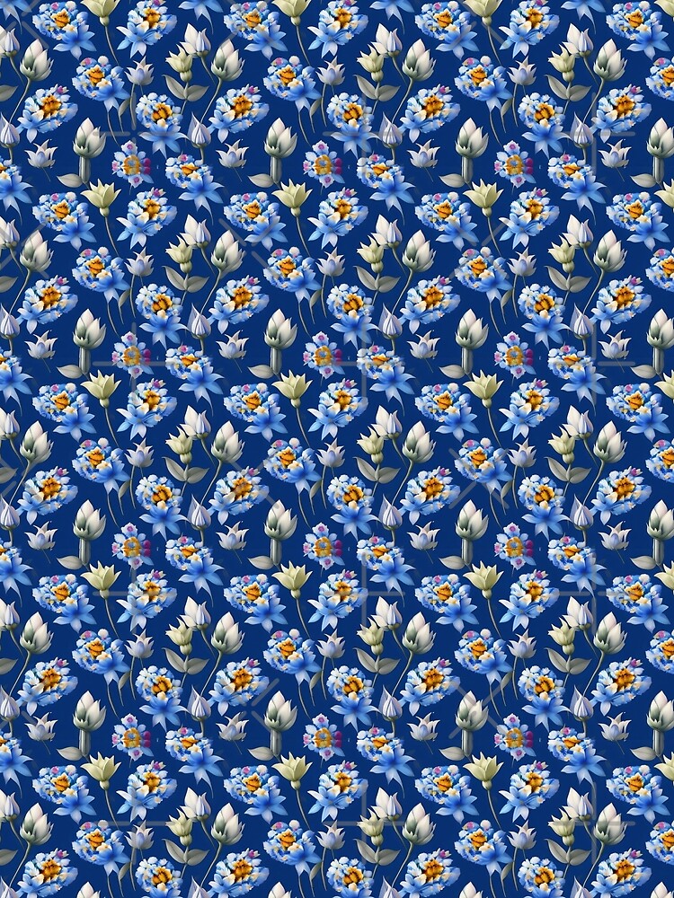Vintage Floral Pattern - Beautiful and Timeless White Flowers Blue Background by Patternawy T-Shirts, Hoodie,... (Image 2)