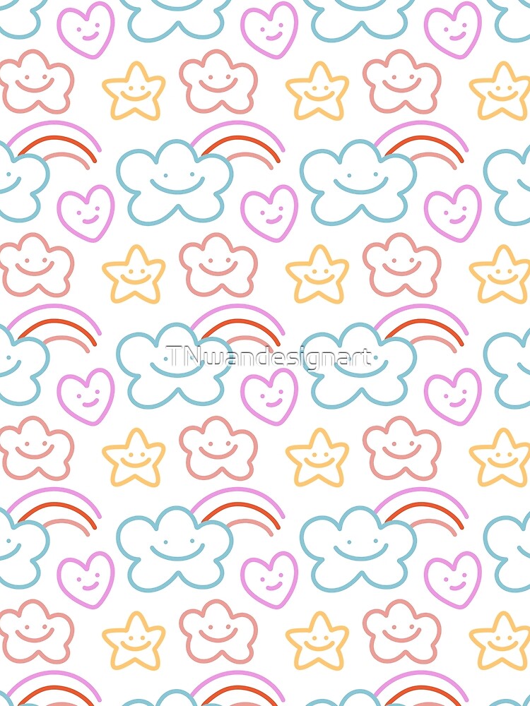 Rainbow and cloud smiley simple minimal line doodle colorful scribble pattern by TNwandesignart T-Shirts,... (Image 2)