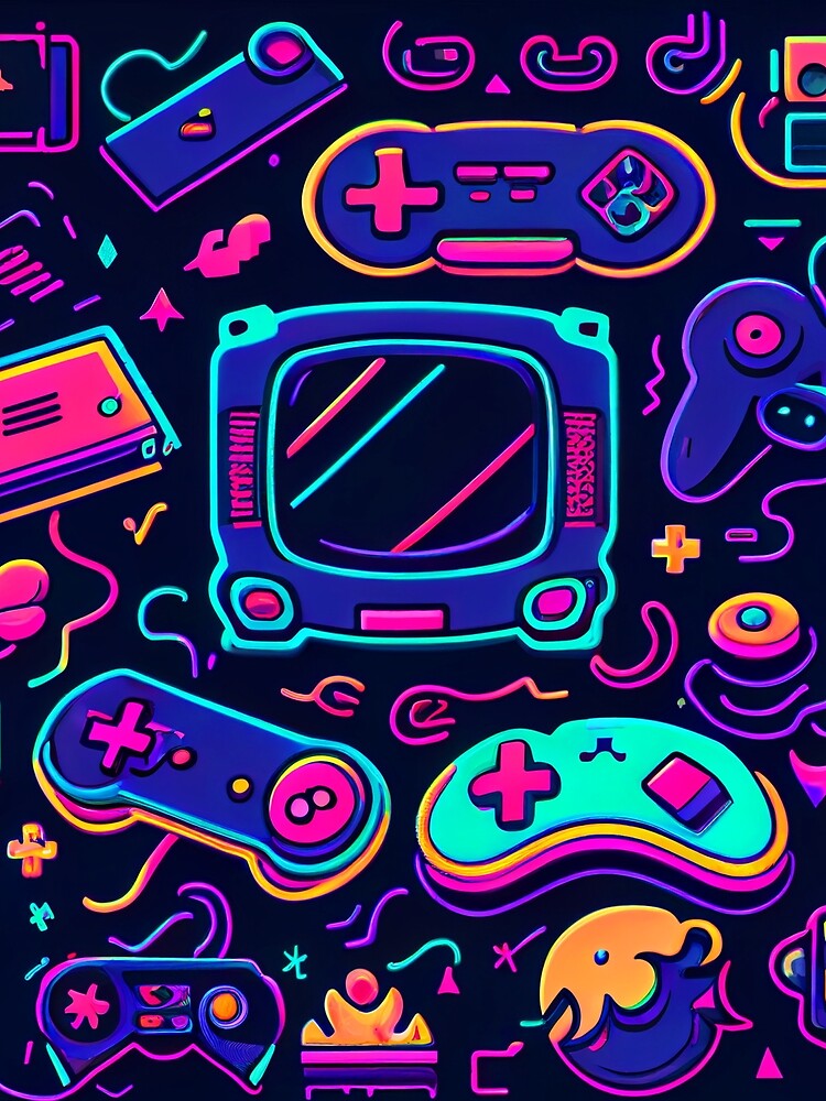 Retro Gaming Glow - 80's Style Gaming Pattern by UniqueDesignsC T-Shirts, Hoodie, Sweatshirt | BlankRebels.com (Image 2)