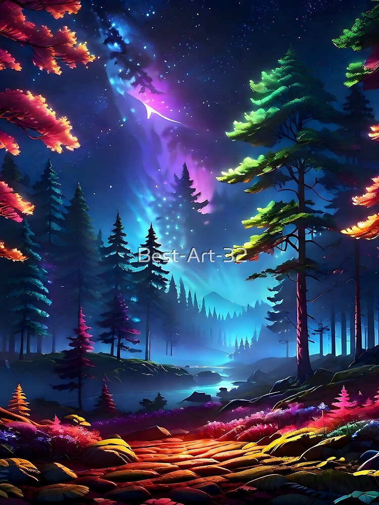 Vibrant, Luminescent Forest at Night by Best-Art-32 T-Shirts, Hoodie, Sweatshirt | BlankRebels.com (Image 2)