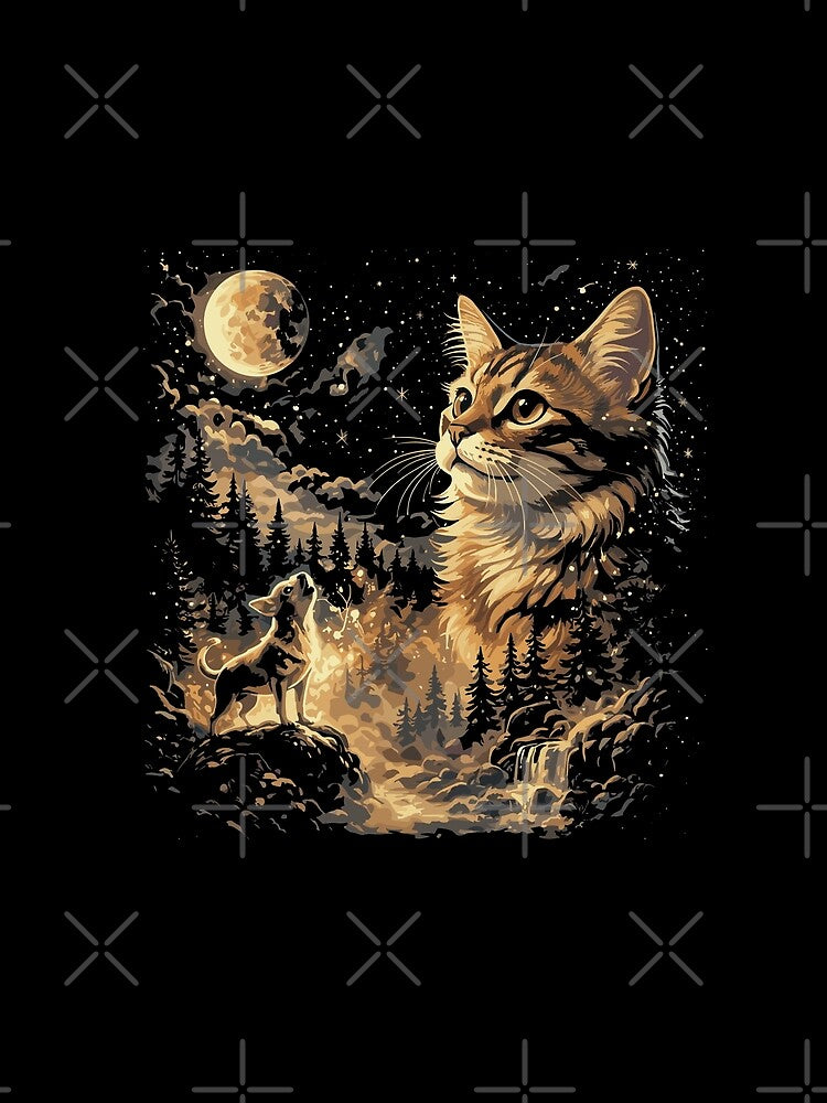 Celestial Forest Cat - Golden Wilderness Double Exposure by Evaevonechi T-Shirts, Hoodie, Sweatshirt (Image 2)