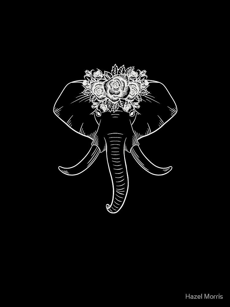 Beautifully elephant head decorated with flowers. Boho style design by Hazel Morris