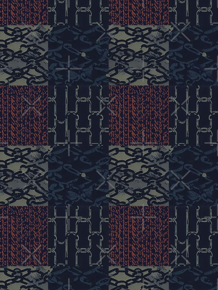 Grunge Chains Patchwork Pattern in army green, rusty red and dark dusty blue by SamJanner T-Shirts, Hoodie,... (Image 2)