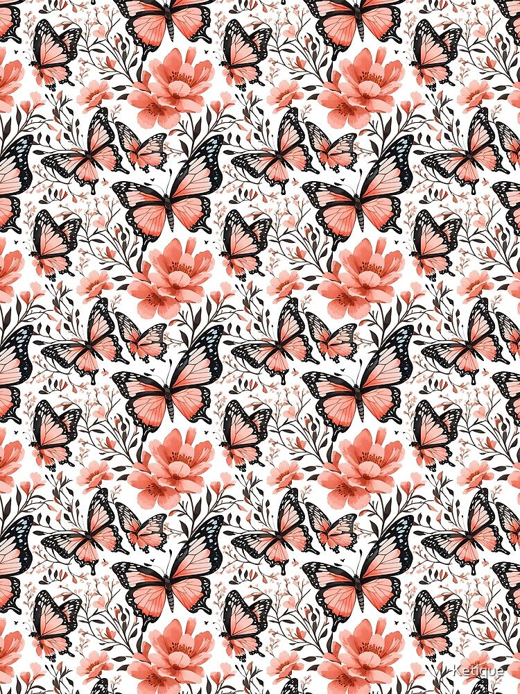 Coral and Black Watercolor Butterflies by Ketique T-Shirts, Hoodie, Sweatshirt | BlankRebels.com (Image 2)