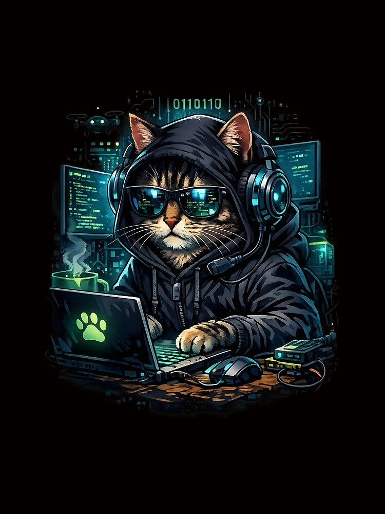 Elite Hacker Cat Cyberpunk T-Shirt | Coding Programmer Kitten in Hoodie | Funny Gamer Tech Gift by mantra2023... (Image 2)