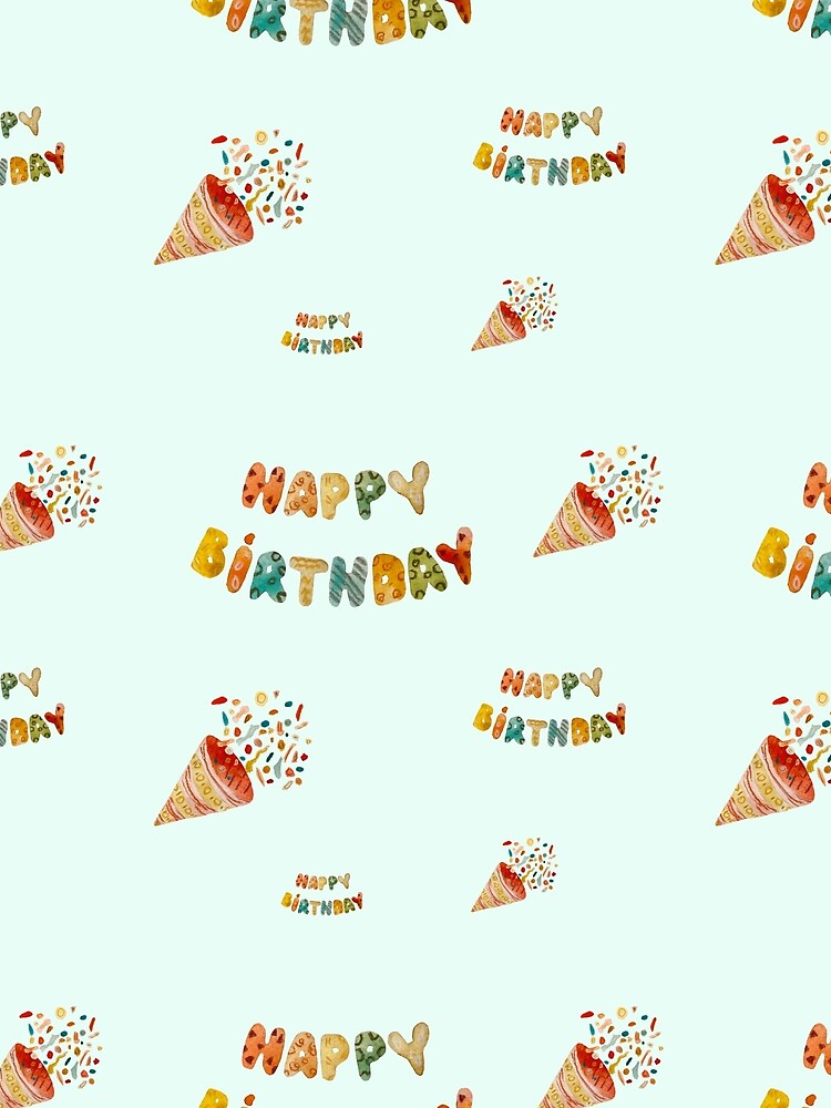 Happy birthday cute colorful pattern a watercolor mint by Yana Mustafina | Boho Soulful Designs T-Shirts,... (Image 2)