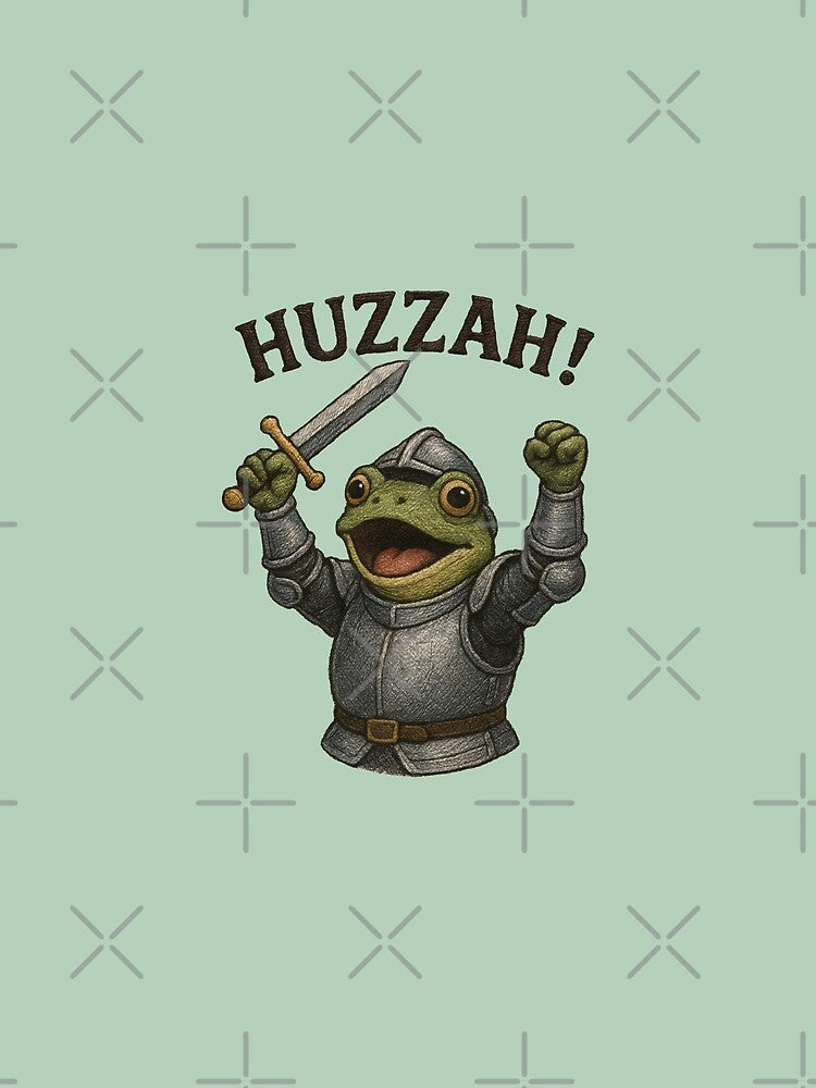 Huzzah Frog Funny Meme Faux Embroidery by DemureArtsy T-Shirts, Hoodie, Sweatshirt | BlankRebels.com (Image 2)