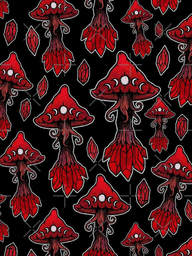 Blood Moon Red Crystal Mushrooms Pattern • Gothic Vampire Shrooms by StudioPurpleOctopus T-Shirts, Hoodie,... (Image 2)