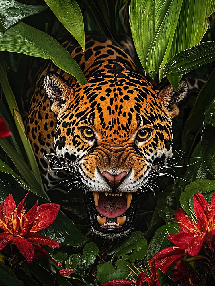 A Jaguar prowling in the Forest with flowers - Wildlife portrait 2 by TheArtistOf2022 T-Shirts, Hoodie, Sweatshirt (Image 2)