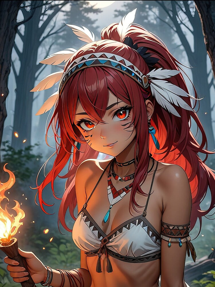 Native manga girl with fire torch in forest by TheArtistOf2022 T-Shirts, Hoodie, Sweatshirt | BlankRebels.com (Image 2)