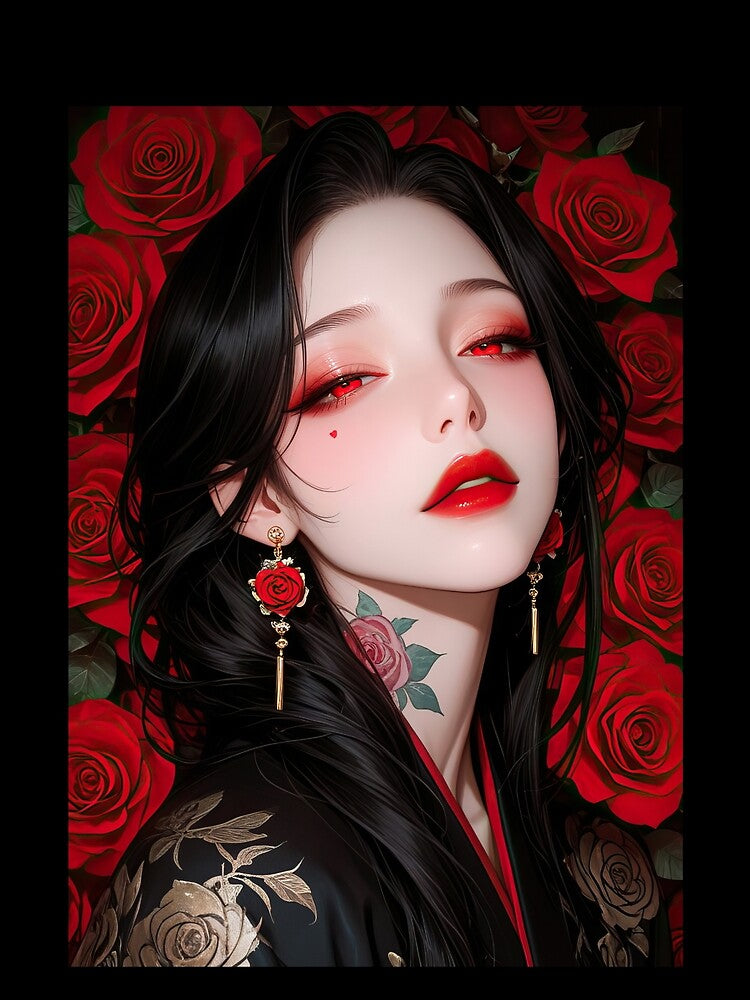 Tattooed manga girl with roses portrait by TheArtistOf2022