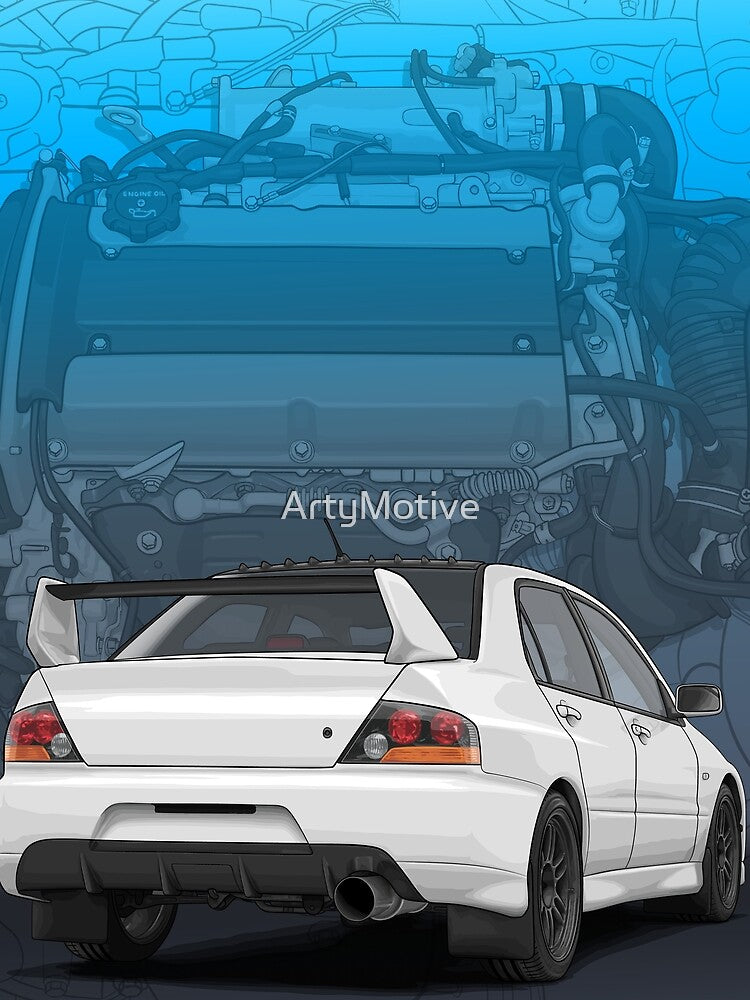 Evo 9 with 4G63 engine background (White) by ArtyMotive T-Shirts, Hoodie, Sweatshirt | BlankRebels.com (Image 2)