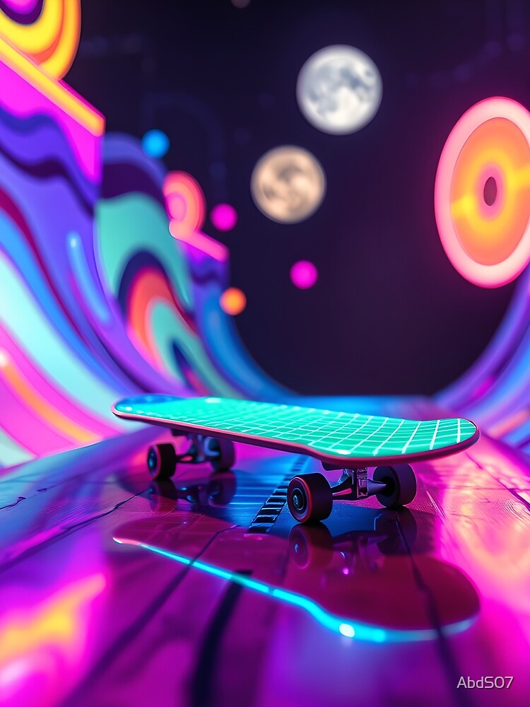 Neon Skateboard Space - Cosmic Skating Adventure Art by AbdS07 T-Shirts, Hoodie, Sweatshirt | BlankRebels.com (Image 2)