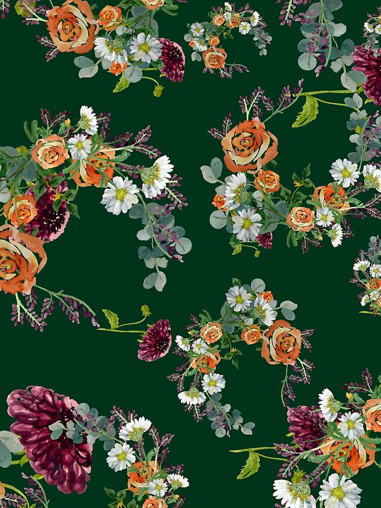 Dahlia red rose daisy pattern watercolor green by Yana Mustafina | Boho Soulful Designs T-Shirts, Hoodie,... (Image 2)
