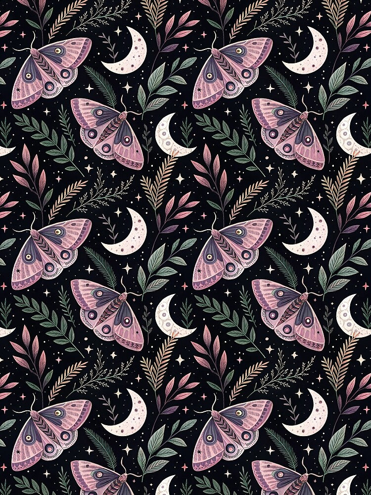 Mystic Moth and Crescent Moon Botanical Pattern by Snifferius T-Shirts, Hoodie, Sweatshirt | BlankRebels.com (Image 2)