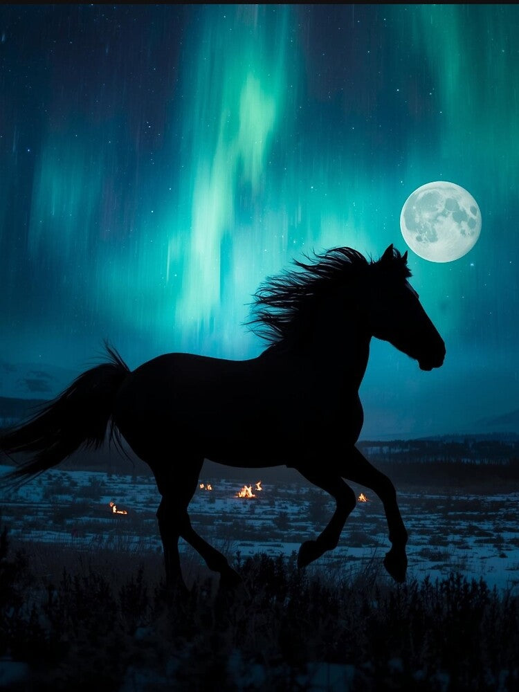 Majestic Horse Galloping Under Aurora Borealis Northern Lights Silhouette by TitanRN T-Shirts, Hoodie, Sweatshirt (Image 2)