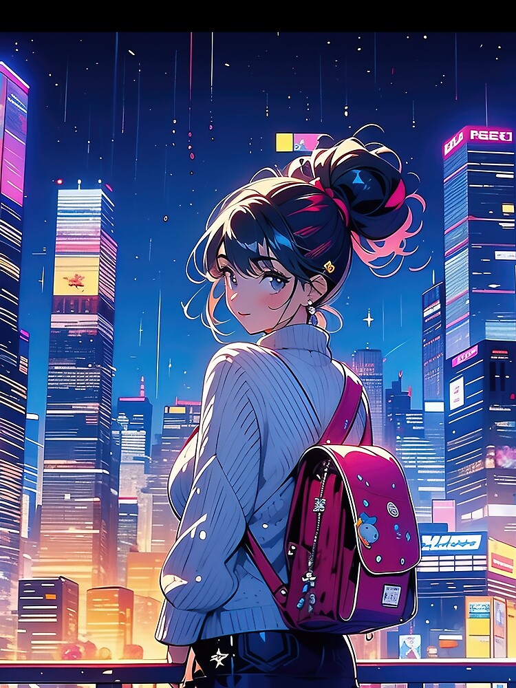 Manga school female in the city - Manga digital art by TheArtistOf2022 T-Shirts, Hoodie, Sweatshirt (Image 2)