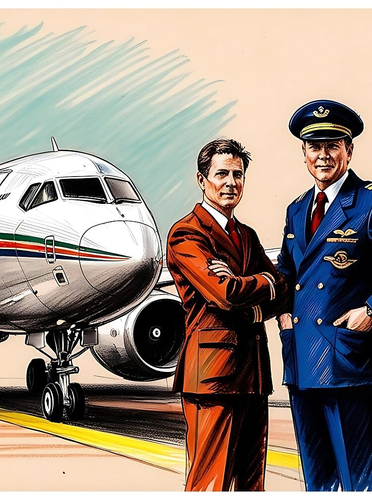 Pilots in Front of an Airplane - Sketch Style Aviation Art by EMairplanes T-Shirts, Hoodie, Sweatshirt (Image 2)
